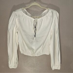 Gianni Bini linen blend White Long Sleeve puff sleeve Blouse
